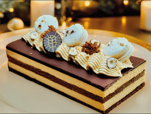 Bûche Rocher aux praliné de noisettes & chocolat noir